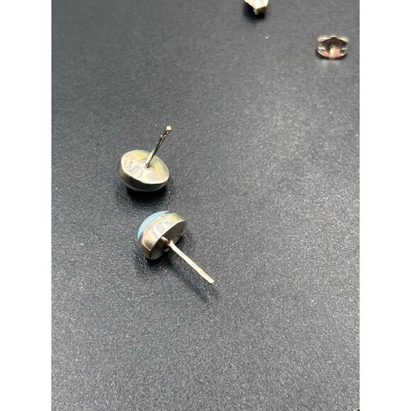 Sterling silver Bezel Set Blue Larimar Cabochon Small Stud Earrings - Picture 4 of 8